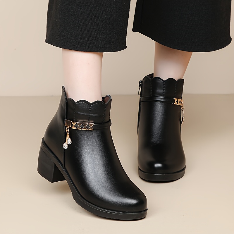 Image of Elegant Women Shoes Shoes Winter Boots For Middle-aged Women With Thick Heels, Warm And, Featuring A Plush Lining., Women Shoes