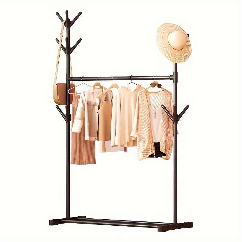 Soporte de metal para ropa con barra superior y estante inferior de  almacenamiento, estante de secado de ropa para colgar ropa perchero para