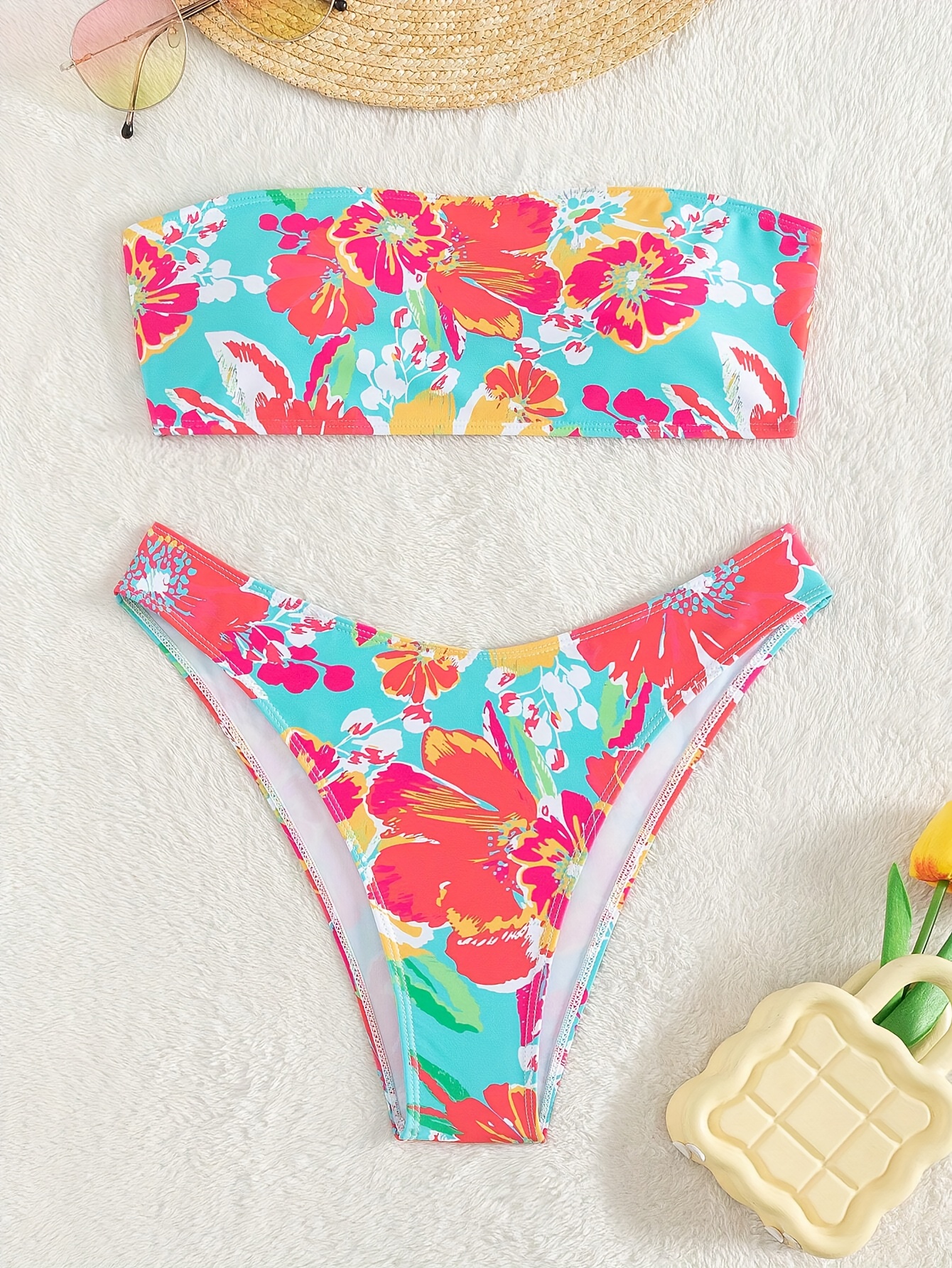 Ditsy Floral Print Bandeau Centre Core Two Piece Bikini Two - Temu Canada