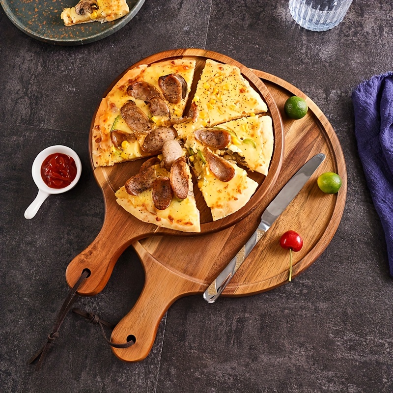  Pi Home, Tabla de pizza o plato para servir pizza, plato de  madera para servir, tabla de pizza de madera, tabla redonda con asa, plato  de remo con mango para pizzas