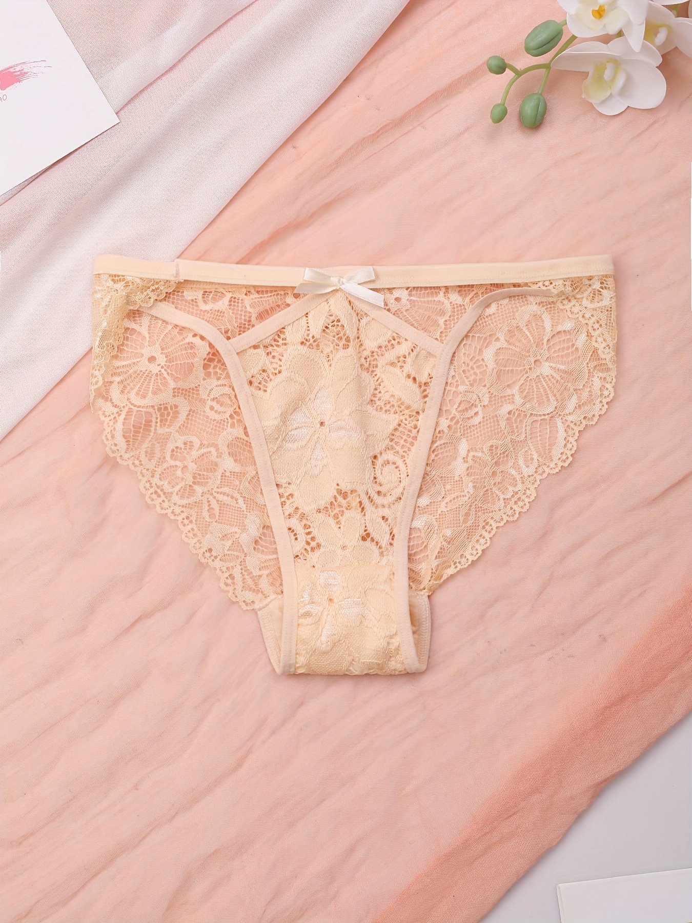 Women's Breathable Solid Sexy Lace Cheeky Panties Comfort - Temu