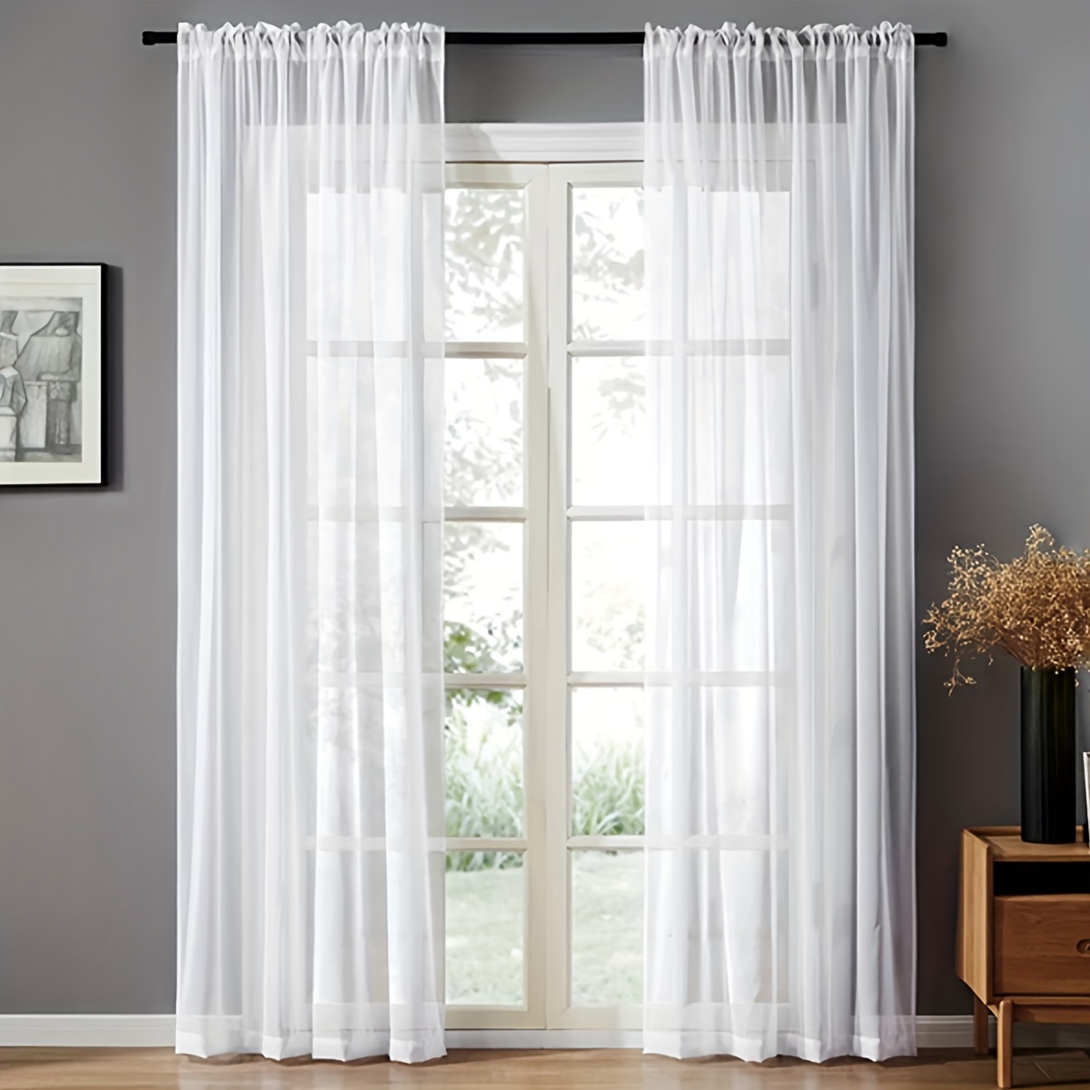 2pcs sheer   curtain window treatment rod pocket curtain for kitchen bedroom and living room home decor details 8