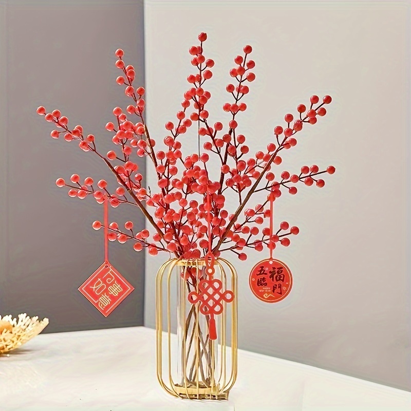 Christmas New Year DIY Floral Art Plant Red Berry Stems Branches Artificial  Flower - China Christmas Decoration and Christmas Ornament price