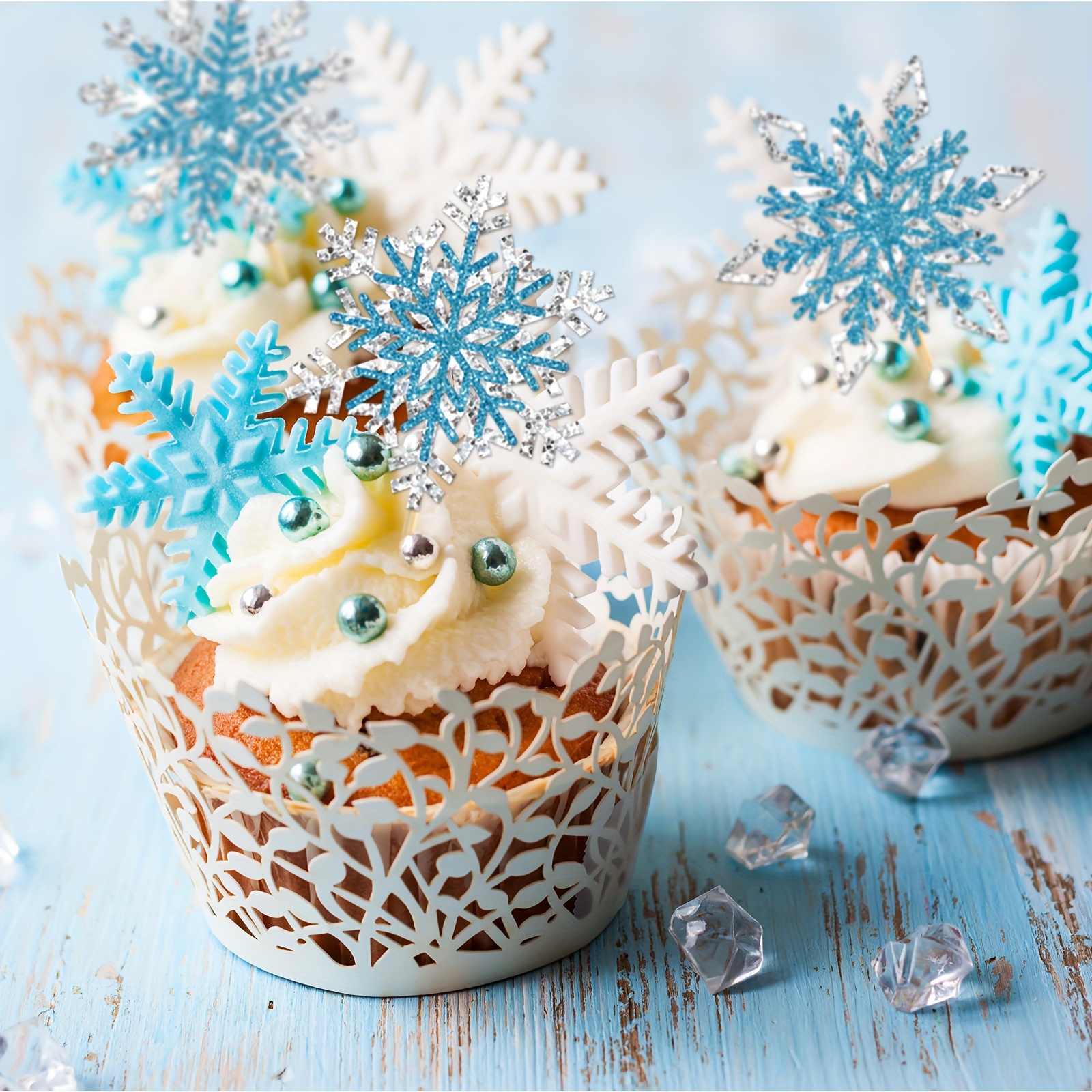 36 PCS Snowflake Cupcake Toppers Glitter Winter Frozen Theme