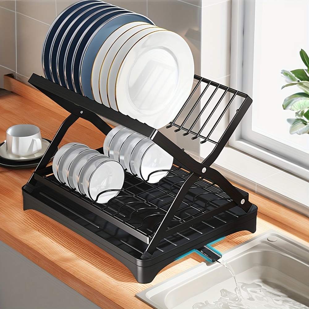 2 Tier Dish Drying Rack with Glass Holder & Utensil Holder