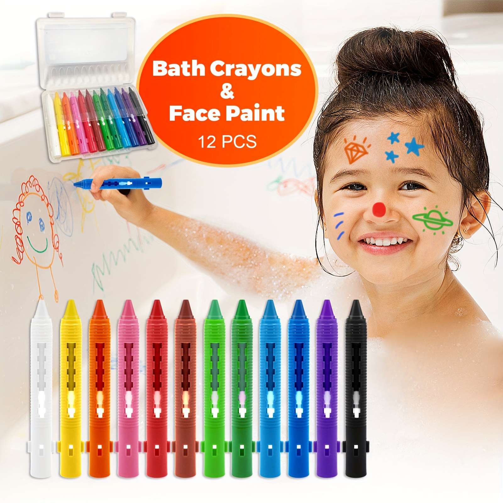 6pcs Bath Crayons Set, Bathtub Crayons Washable Easy Clean