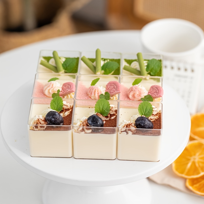 18pcs Mousse Box Square Cube Cups Dessert Tumbler Cup For Pudding Yogurt Cake