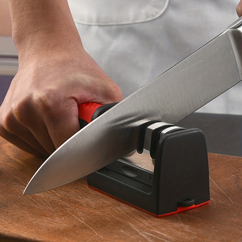 FISHTEC 3 EN 1 Afilador manual de cuchillos y tijeras - Afilador de tijeras  con base antideslizante - Fácil de usar con ángulo ajustable de 14° a 24°