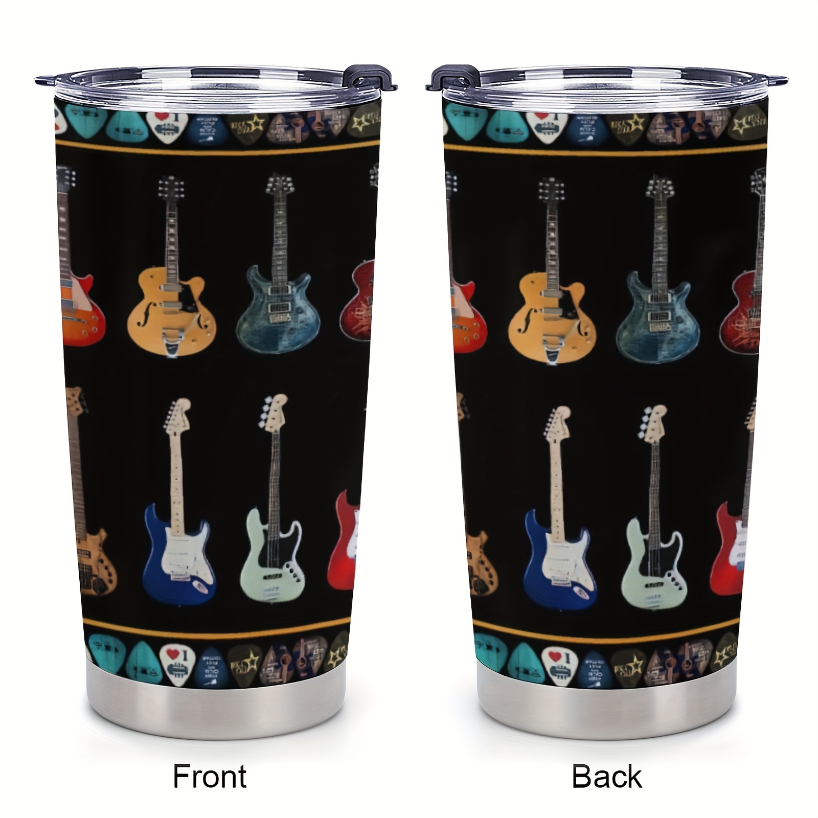 

1pc 20oz , Music Gifts, Valentine's Day Gifts For Him, Electric Guitar Tumbler Cup, Insulated Travel Coffee Mug With Lid