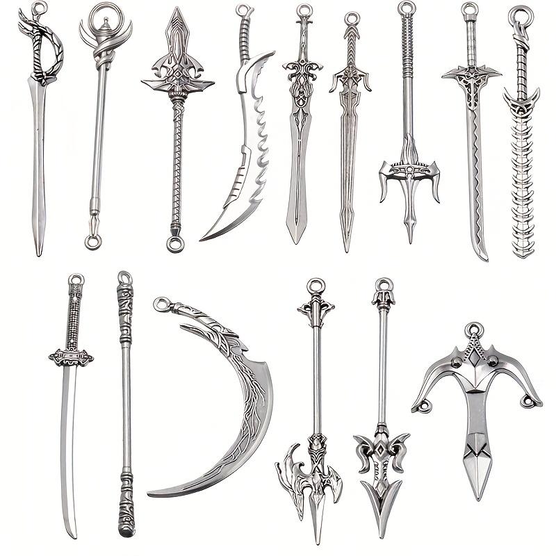 15PC Mixed Alloy Antique Knight Sword Gun Bow Charms for Jewelry Making