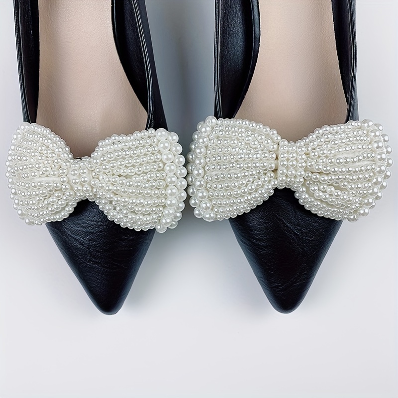 

2pcs Faux Pearl Bowknot Design Detachable Shoe Buckles For High Heels Decoration, Nice Gift For Ladies Women