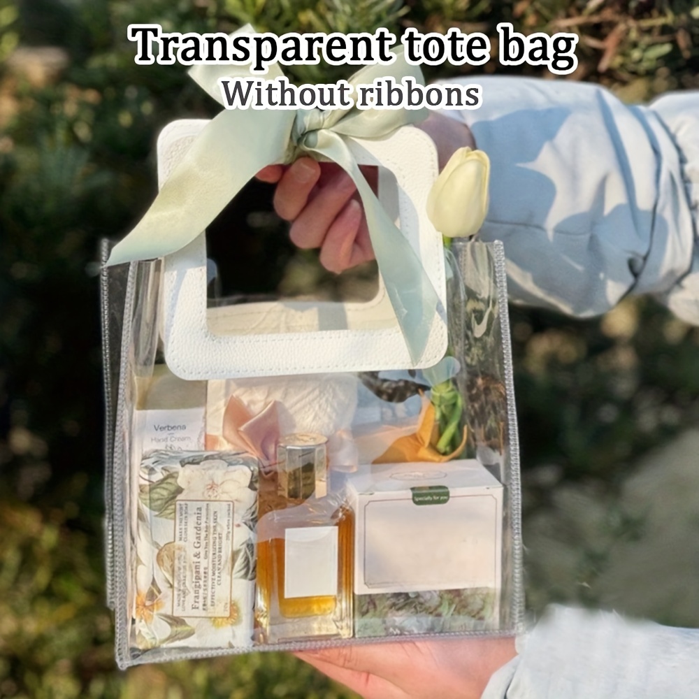 1pc Clear Gift Bag Beach Bag, With Large Capacity, Portable Single Shoulder  Shopping Bag, Jelly Bag, Pvc Waterproof, Suitable For Travel, Swimming, And  Toiletry Bag Storage