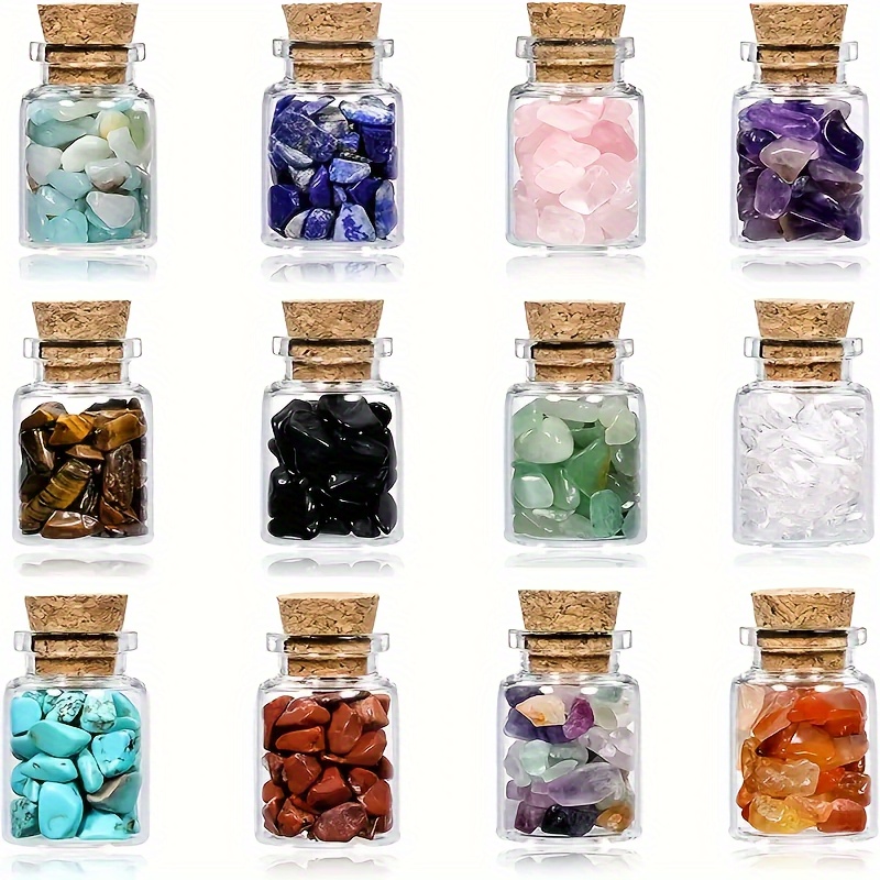 Mini botellas de piedras preciosas, conjunto de piedras