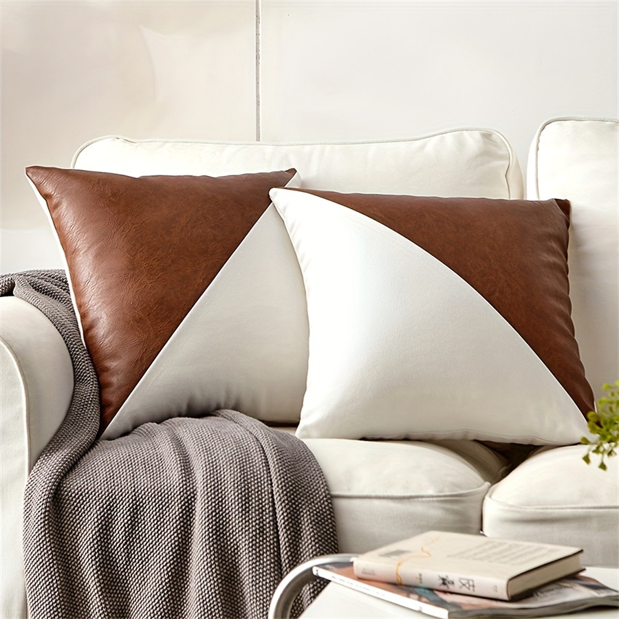 Decorative Throw Pillow Covers, Patchwork Linen Decorative Boho Cushion  Case For Couch Sofa Bed Bedroom Car Living Room, White And Brown Pillow  Insert Not Included - Temu