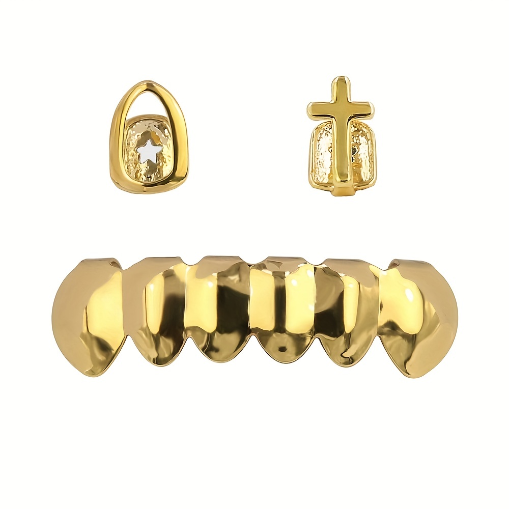 3pcs Golden Silvery Rose Golden Teeth Grillz Set