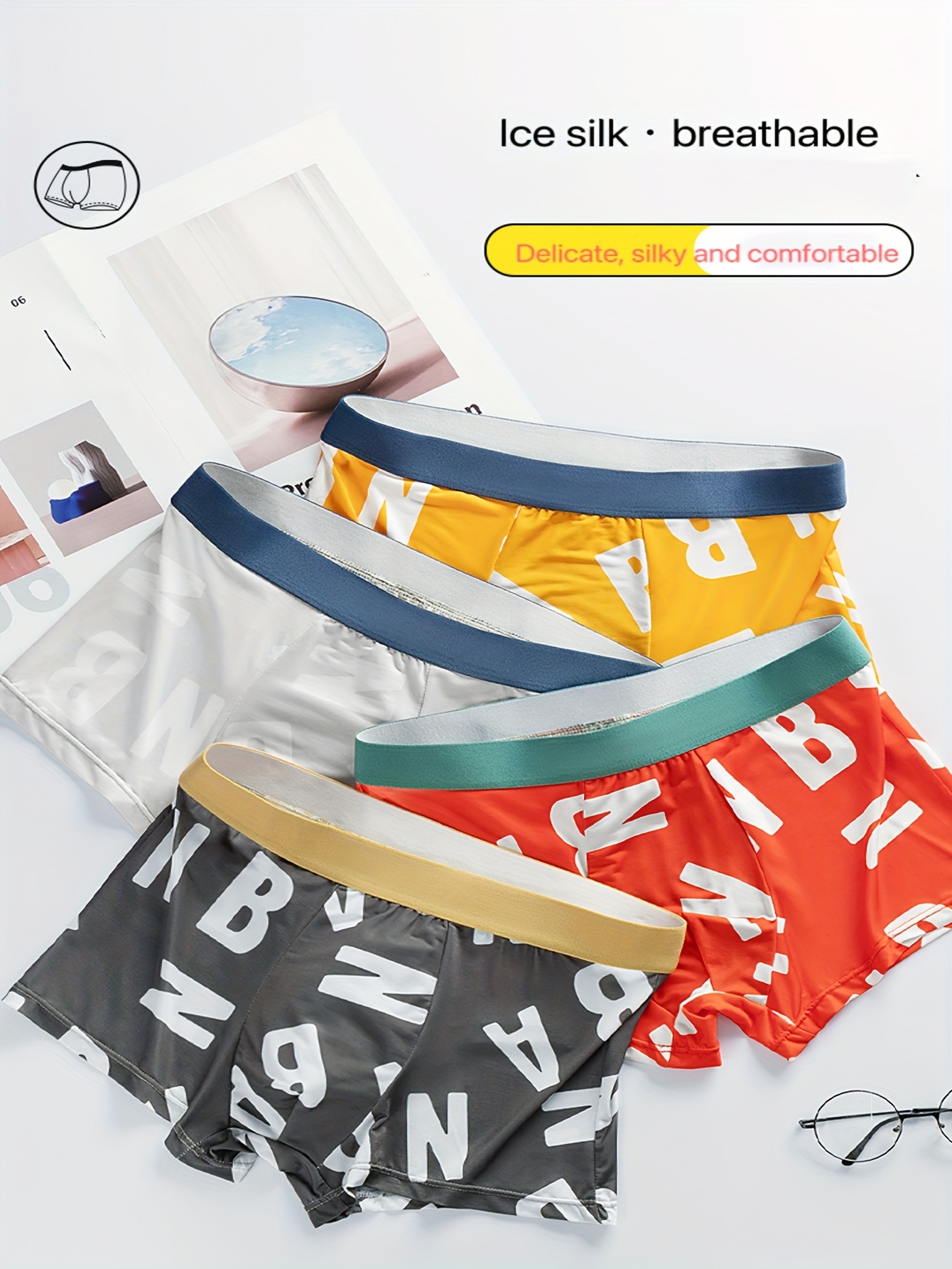 AKADO Men's ice Silk Briefs Underwear Seamless Underwear, Summer ice-Feel  Breathable Boxer Shorts Multicolor (Pack of 2)