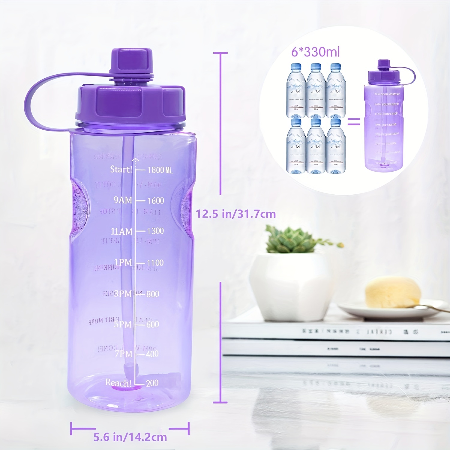 64 oz Motivational Water Bottle with Time Marker Half Gallon Water Bottle  BPA Free with Handle and Straw, Large Clear Water Jug Wide Mouth with Flip  Top for Sports, Fitness, Gym, and