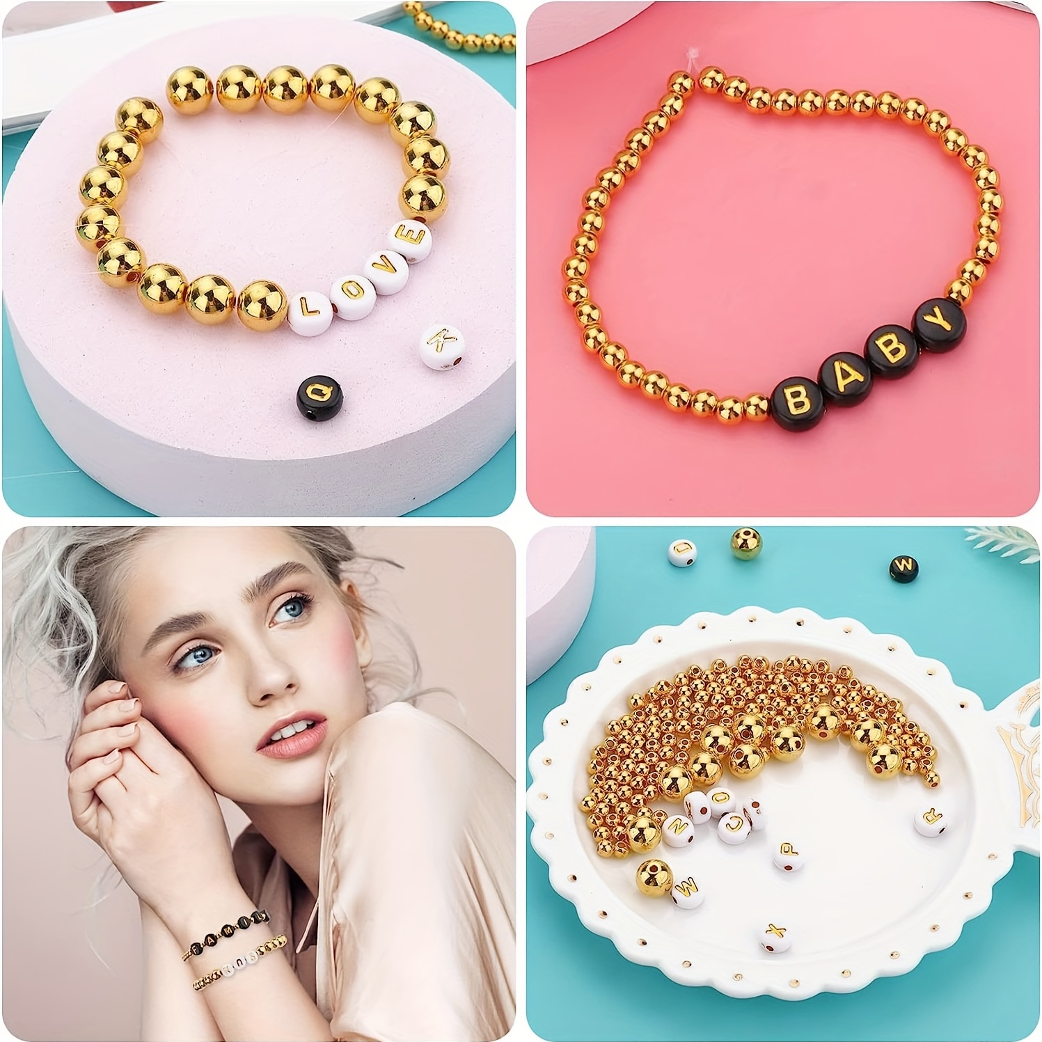 Black Golden Letter Beads For Jewelry Making Diy Fashion - Temu