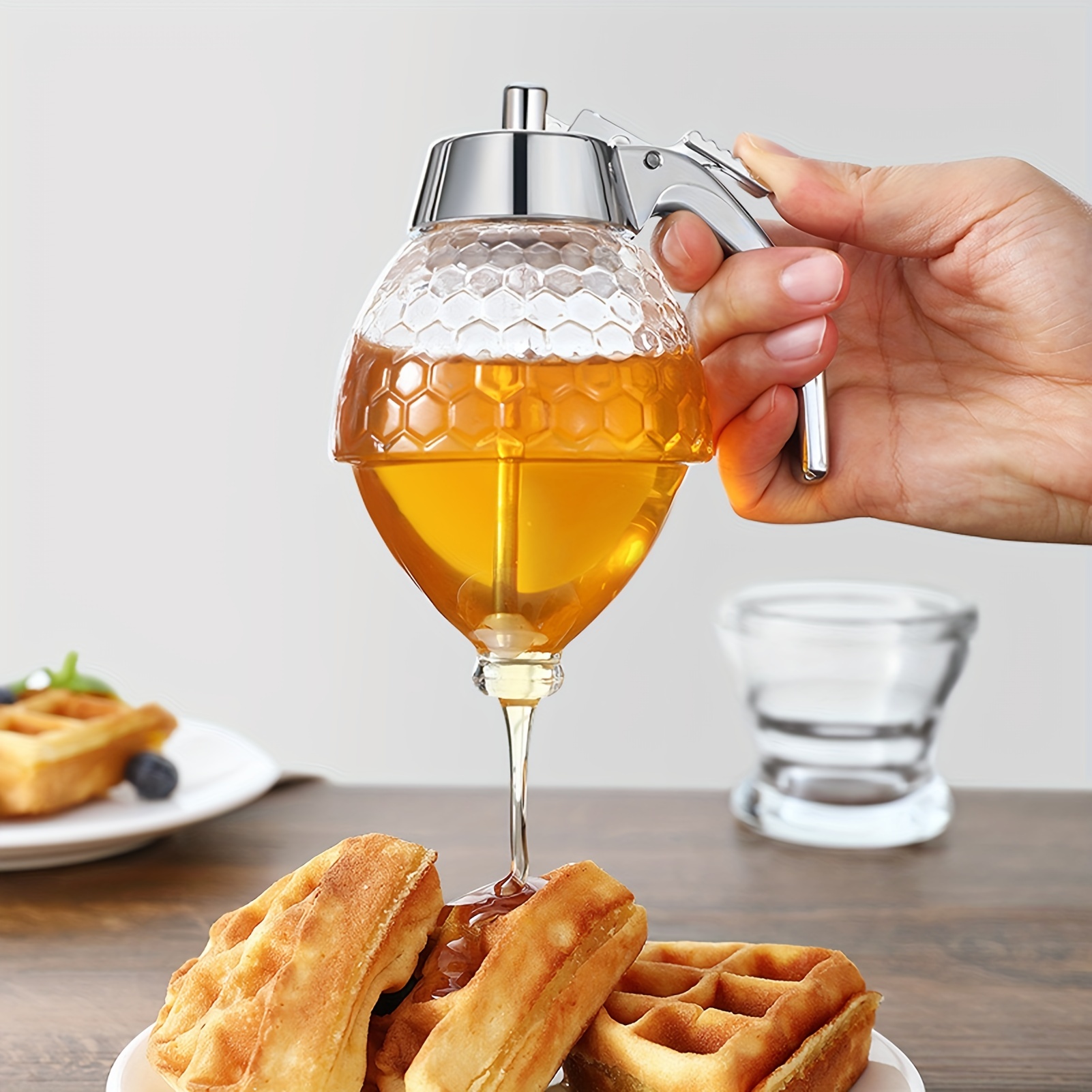 Jarra de miel ZHWDD, con tapa y dosificador, tarro de cristal  para miel, simple y transparente, resistente al calor, para el hogar y la  cocina : Hogar y Cocina