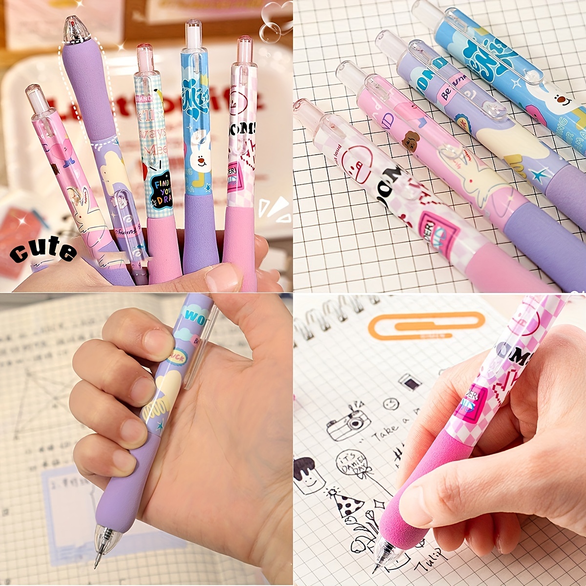 12pcs Retractable Gel Ink Pen, Black Ink Smooth Writing Pen, Fine Point  0.5mm (Super Tiny Tip)