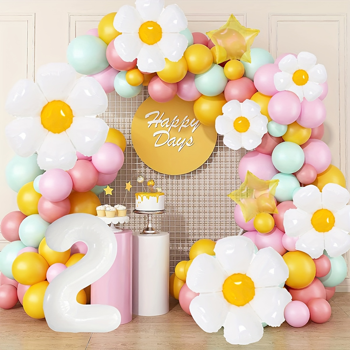 Daisy Balloon Garland Arch Set White Funky Flowers Pastel - Temu