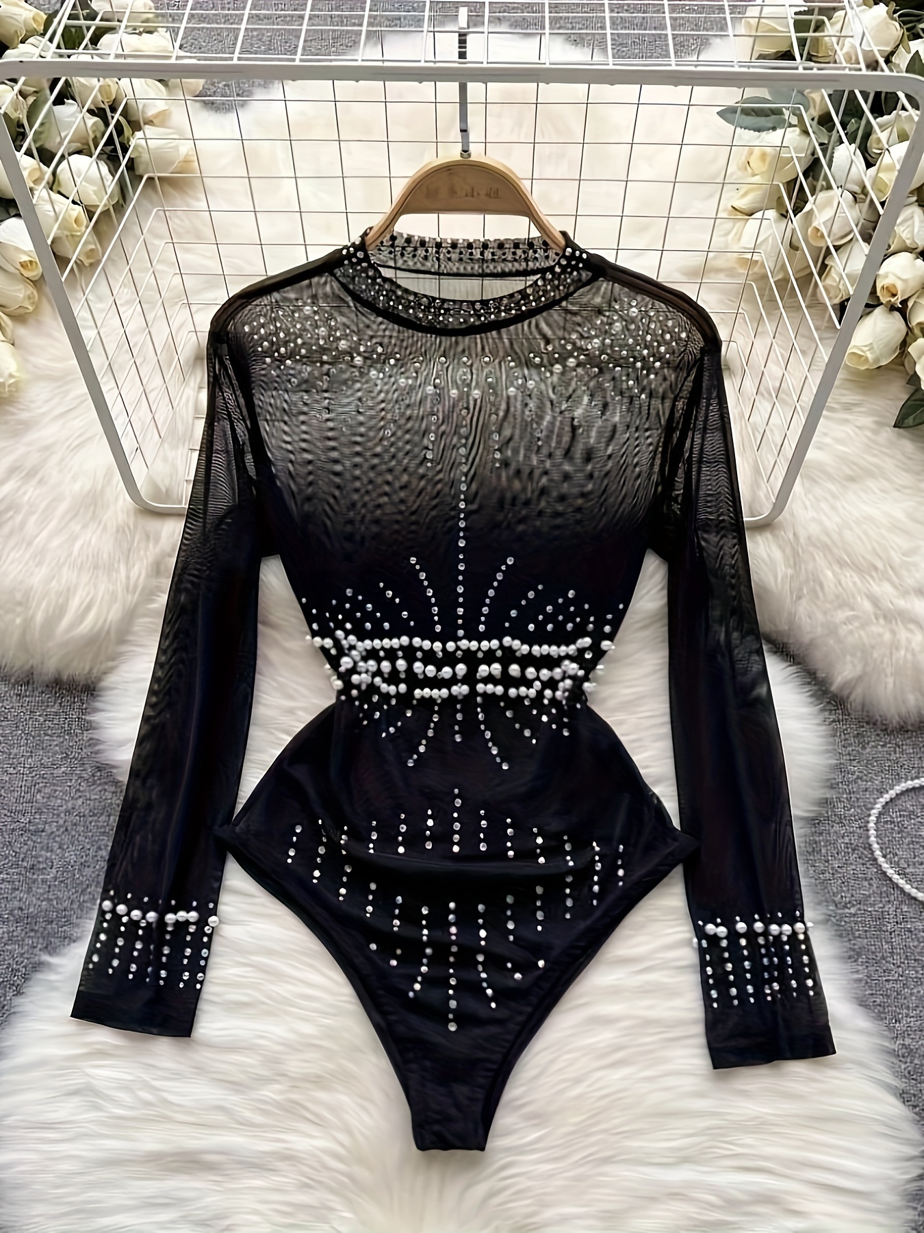 Black Bodysuit- Mesh and Scallop Lace Detail, Shop Today. Get it Tomorrow!