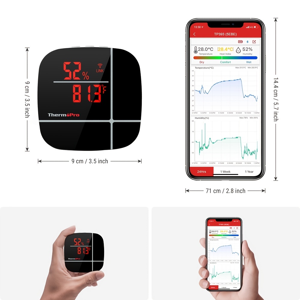 KZQ Capteur hygromètre thermomètre WiFi, moniteur de température et  d'humidité sans fil pour la maison