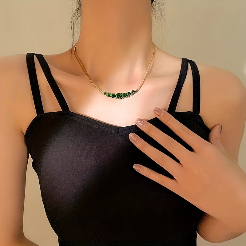 Vintage Geometric Gemstone Necklace 18K Stainless Steel Chain