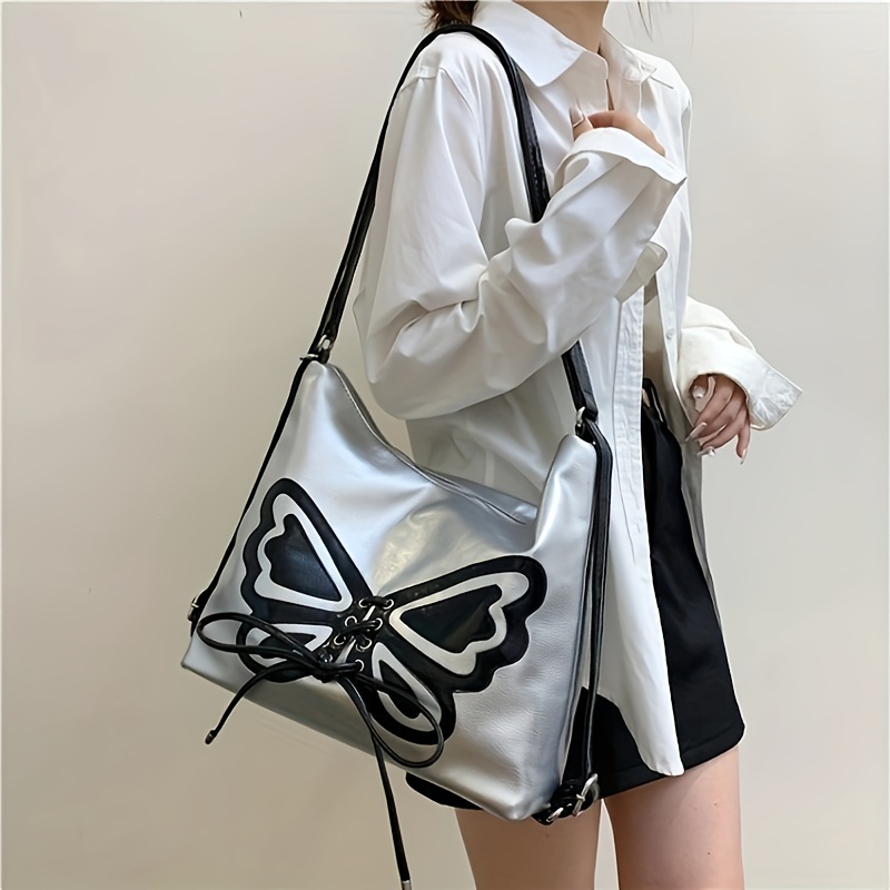 Butterfly Decor PU Leather Shoulder Bag