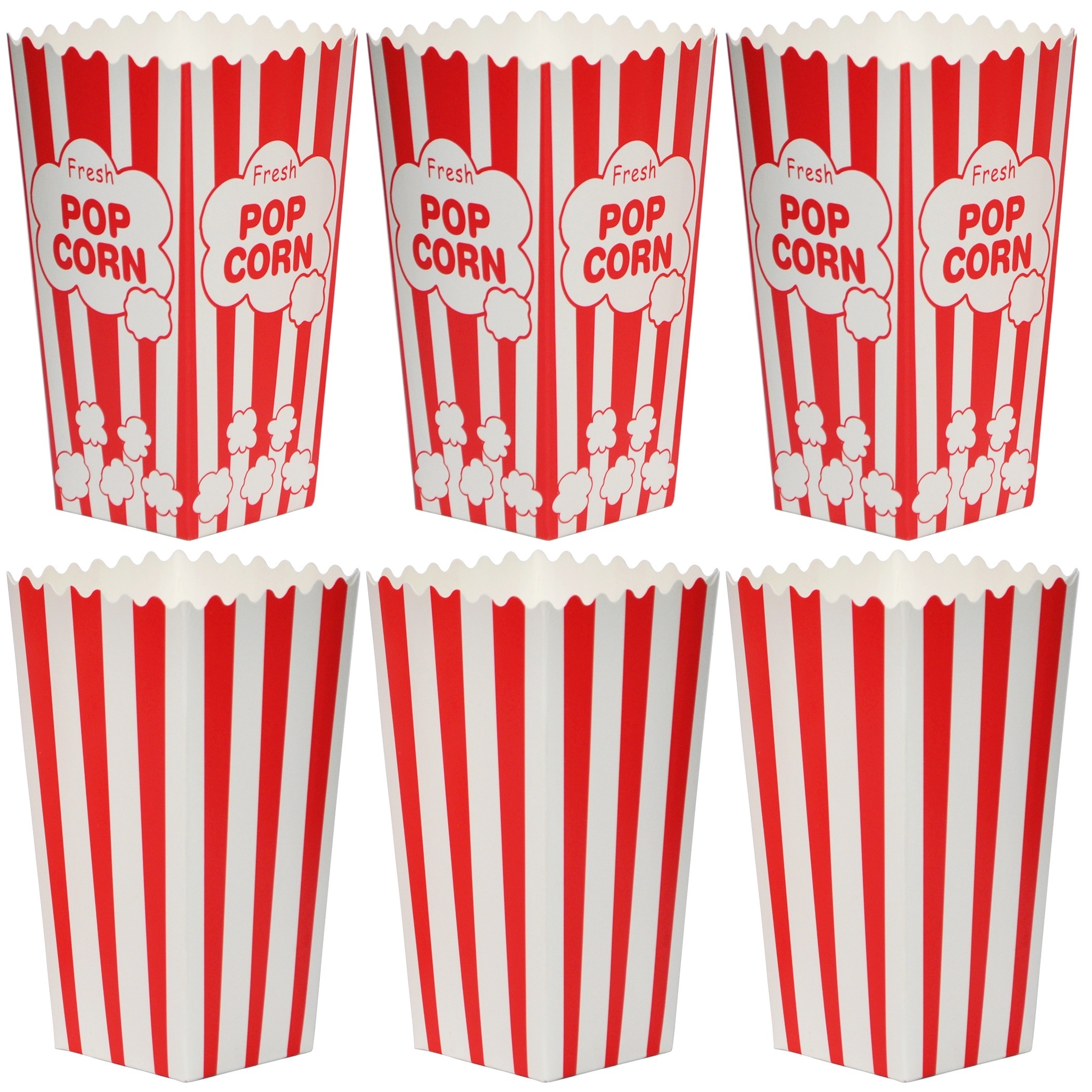 GSM Brands Cajas de contenedores de palomitas de maíz (paquete de 100) –  papel blanco y rojo a rayas – para cine en casa