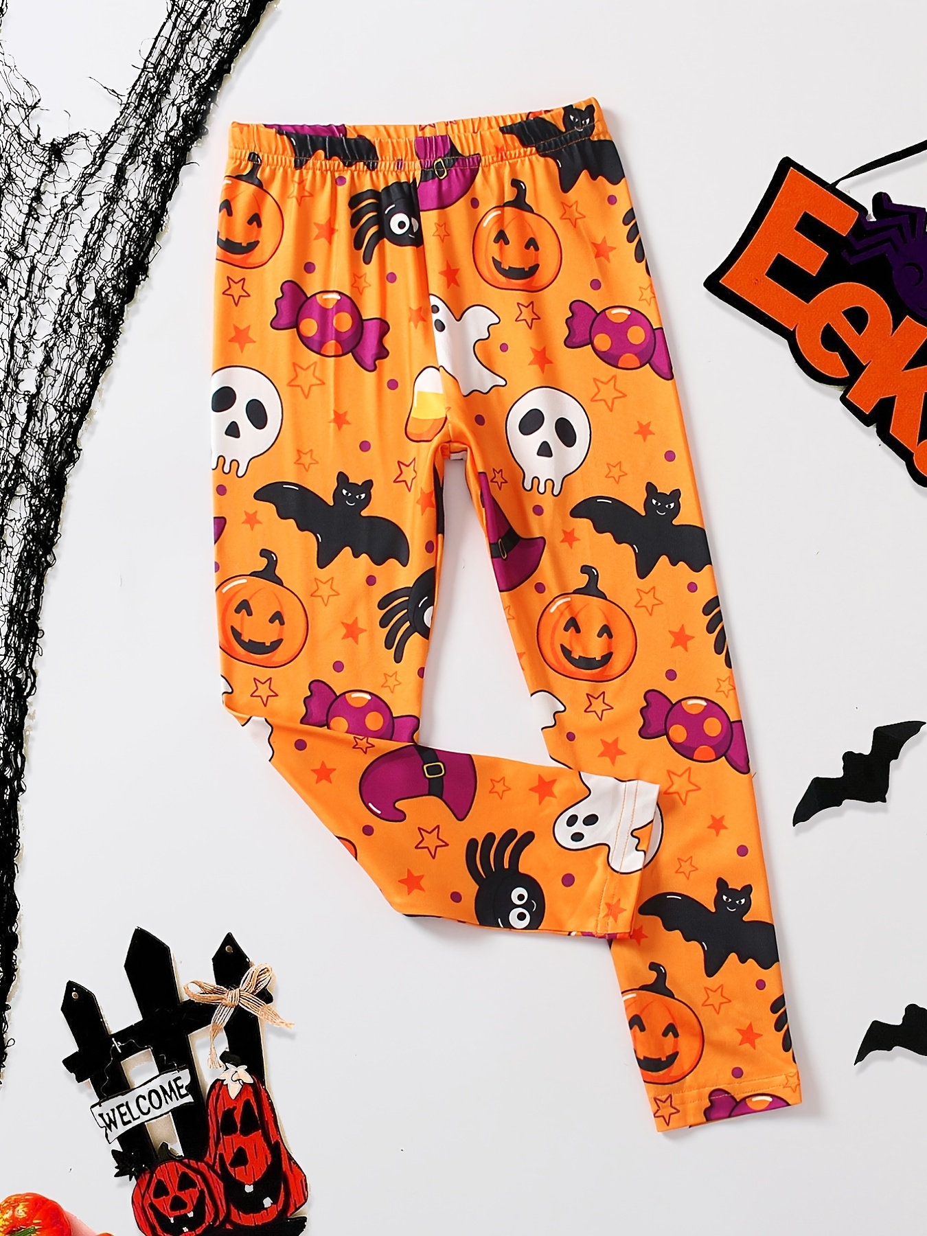 Halloween Toddler Kids Little Girl Leggings Spider Pumpkin Ghost Elastic  Waist Skinny Tights Pants 