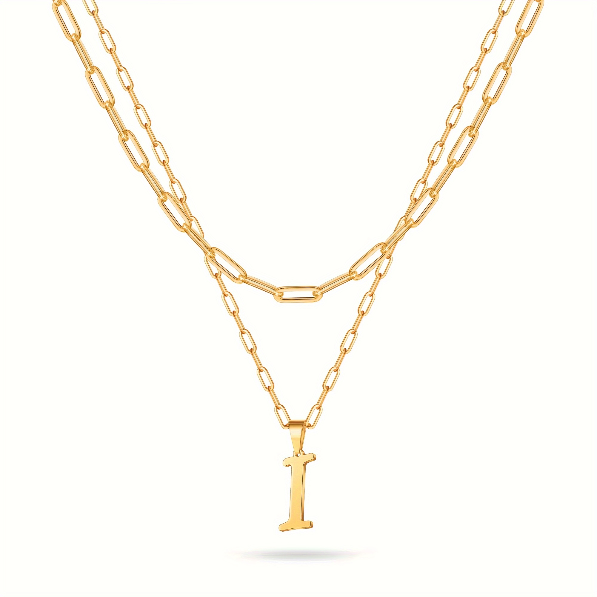 Dainty Layered Initial Necklace For Women - Paperclip Chain With Cross, Heart, Disc Pendants, 925 Sterling Silver