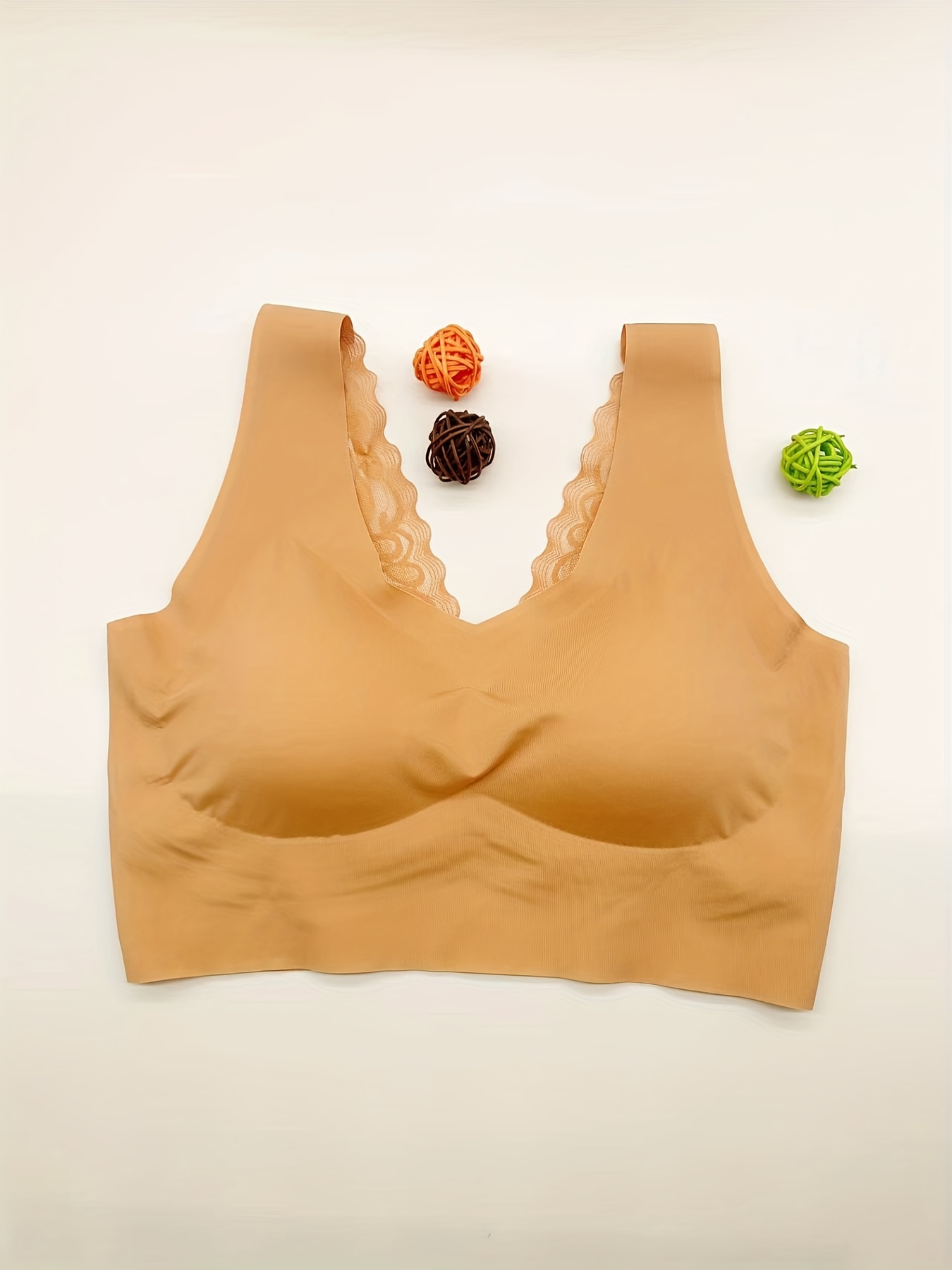 Lace Wireless Bra Comfy Breathable Solid Removable Padded - Temu Canada