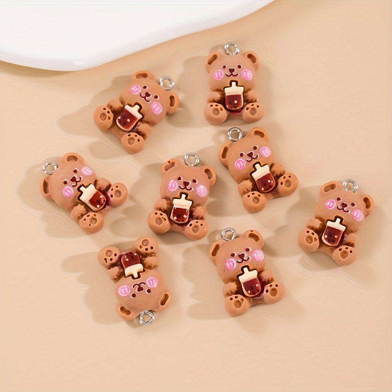 Yellow Clay Beads 20pcs Dinosaur Mushroom Bear Smiling Eye Pattern