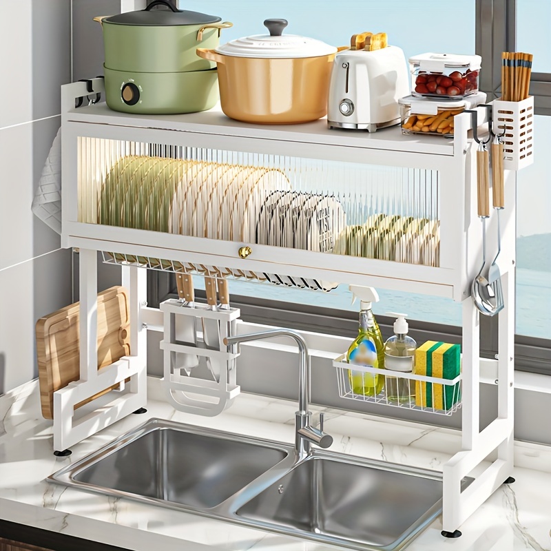 Over The Sink Dish Drying Rack, Large Dish Drying Rack for Kitchen Counter,  Rust-Proof Dish Drainer Space-Saving (Color : White Full set, Size : 85cm)