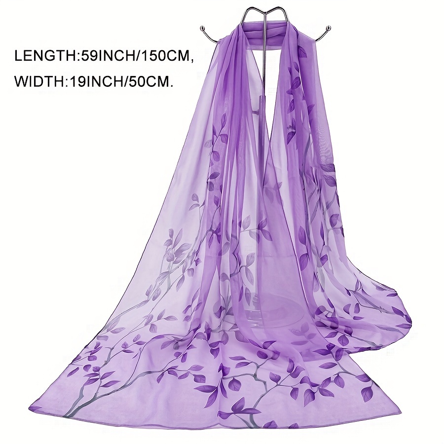 TEMU Lightweight Chiffon Scarf Casual Leaf Branch Print Imitation Silk Scarf Thin Breathable Sunscreen Travel Beach Towel