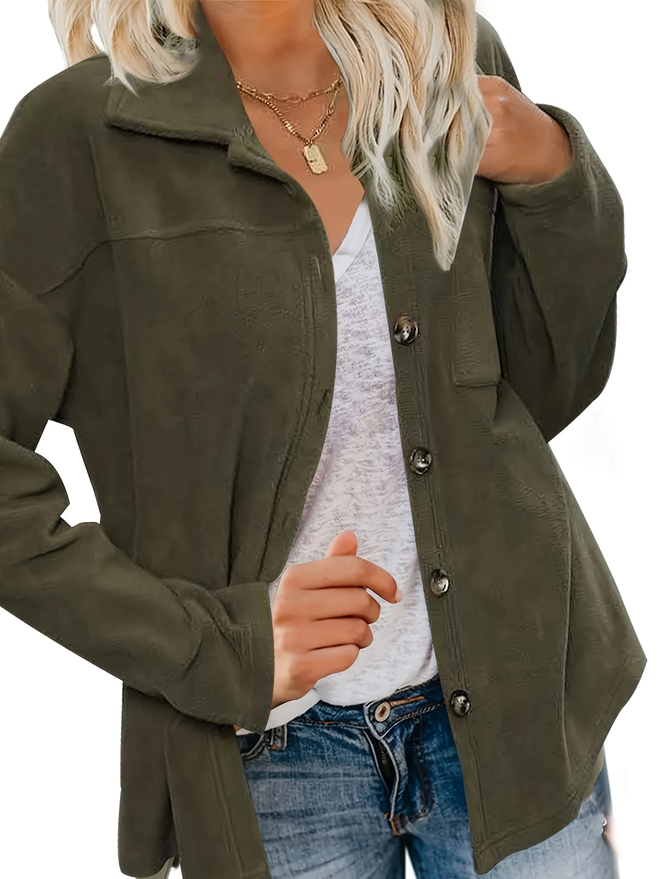 Womens Waffle Knit Shirt Jacket Oversized Button Down - Temu