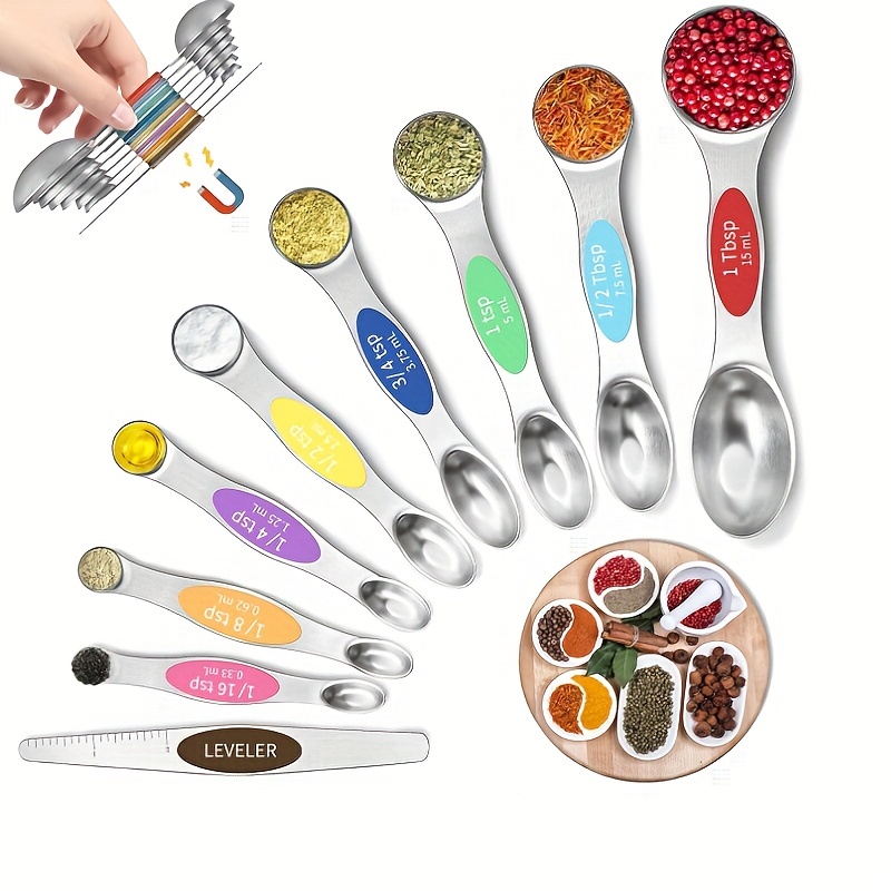 Magnetic Stainless Steel Measuring Spoon Set With Silicone Handle -  Accurate And Durable Kitchen Tool - Temu