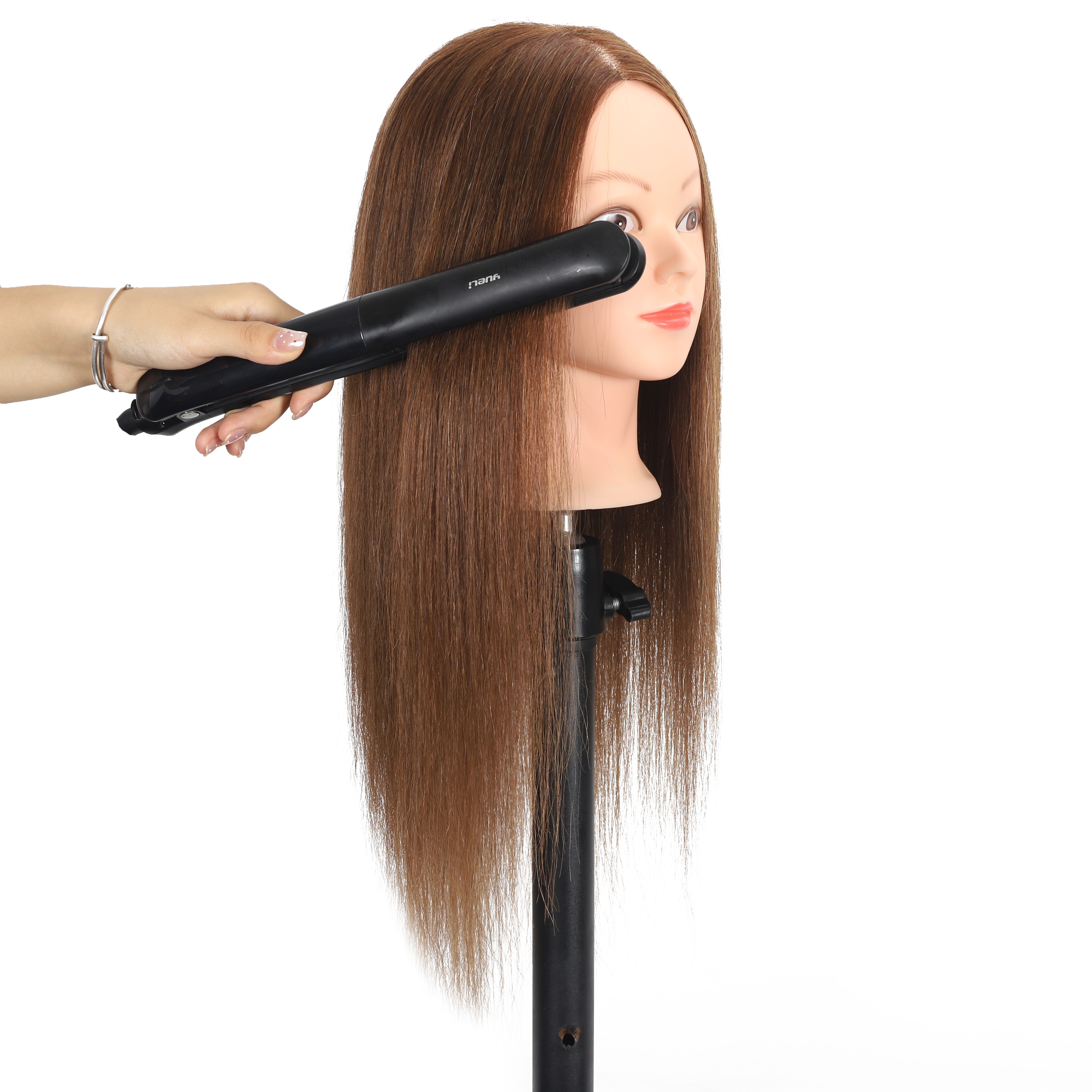 Mannequin Head with Human Hair 100% Real Hair Manikin Cosmetology Doll Head Hairdresser Practice Styling Training Head with Free Clamp Holder (16