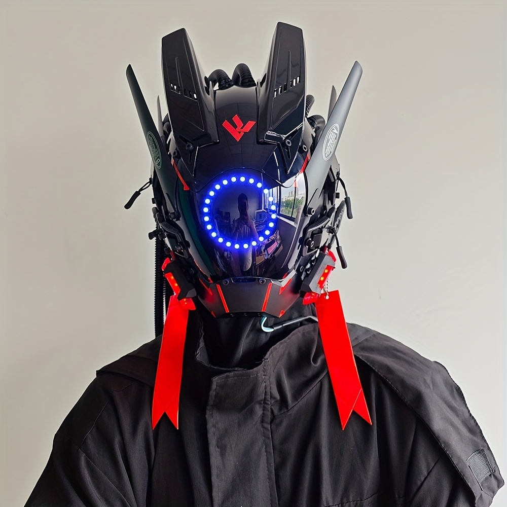 maschera cyberpunk per gli uomini rotonda treccia di luce led maschera di  partito cosplay sci-fi vestito partito accessori del festival di musica