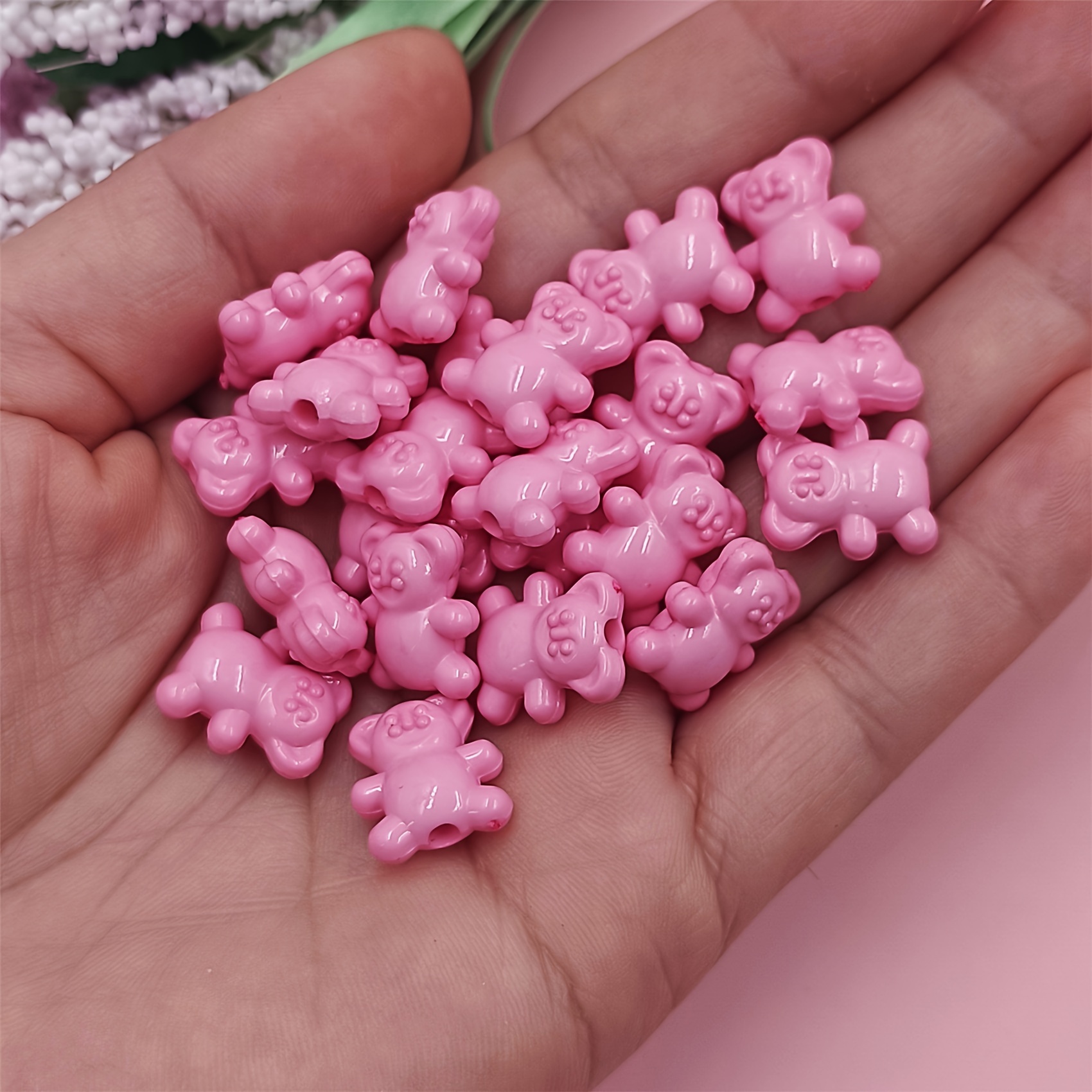 100 9mm Magenta Pink Teddy Bear Beads Plastic Animal Beads Small Cute Toy  Beads Kawaii Beads