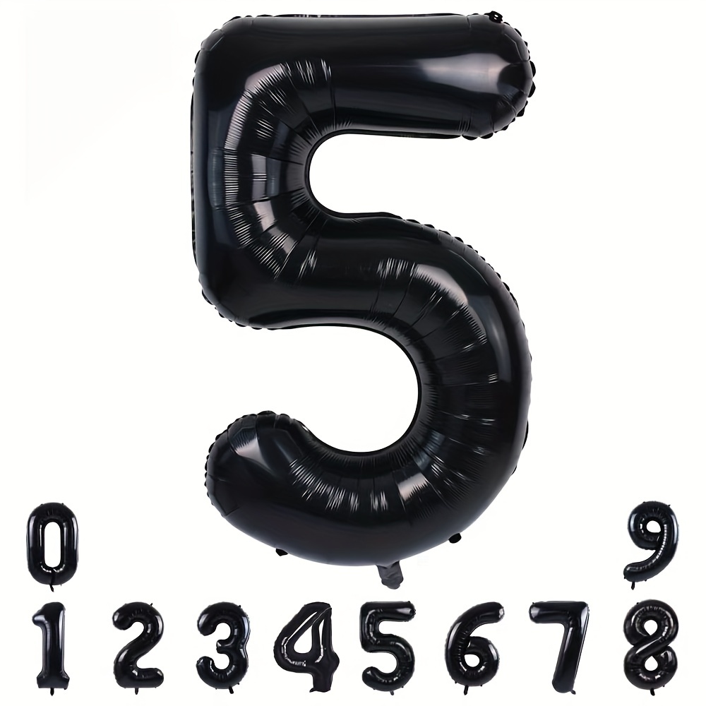  5 Balloon, Black Number Balloon 40 Inch, Black and