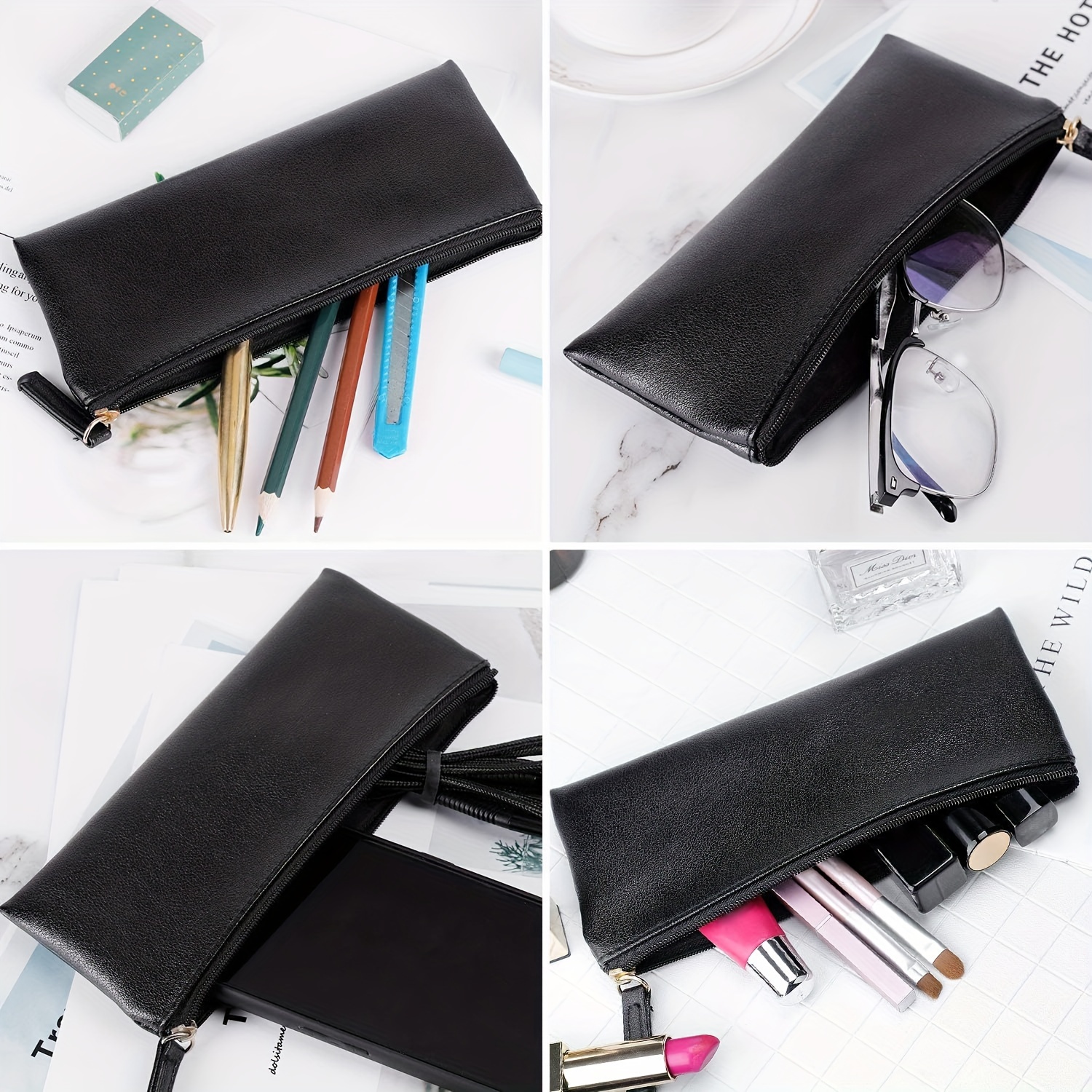 Carpro Pencil Case Pencil Pouch Black Pencil Bag Pu Leather - Temu