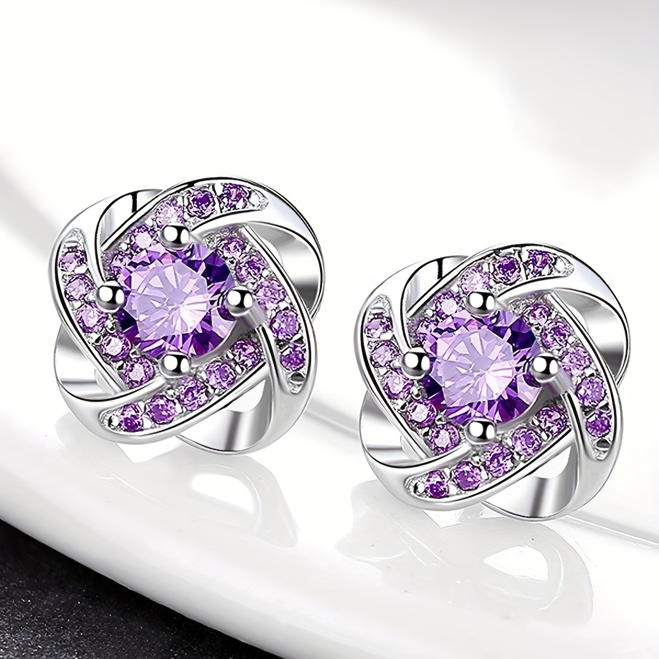 

Elegant Vintage-inspired Purple Rhinestone Stud Earrings For Women - Zinc Alloy, Casual Attire