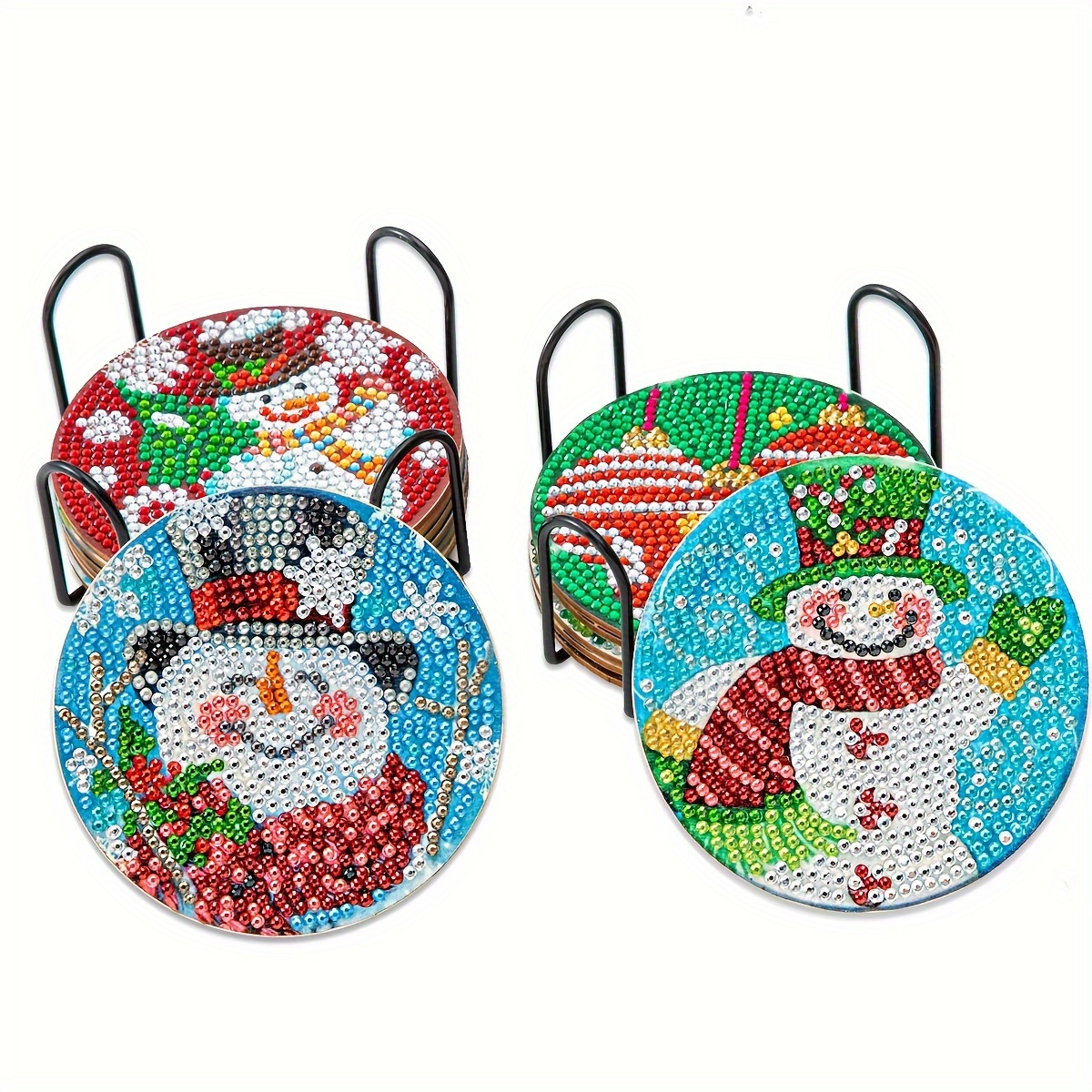 6Pcs DIY 5D-Diamond Painting Coaster Kit with Snowman and Santa