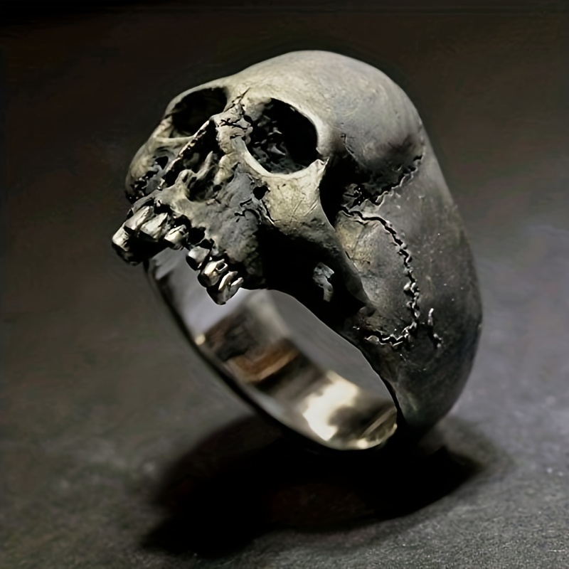   mens gothic skull ring edgy punk style   alloy with distressed   intricate design single piece