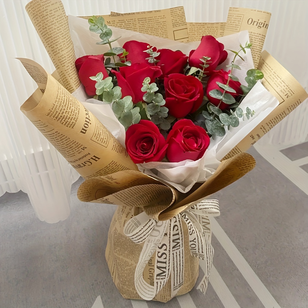 Love Rose English Flower Wrapping Paper Gift Packaging - Temu