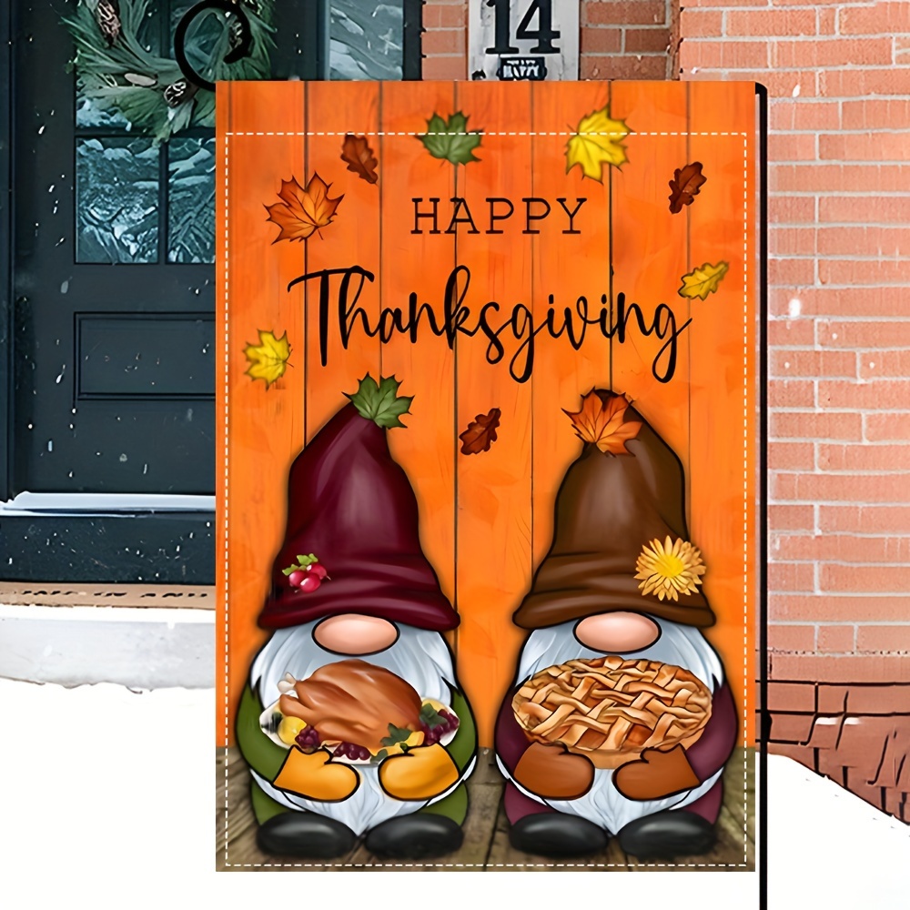 1pc, Gnome Fall Welcome Garden Flag (12in*18in/30cm*45cm), Double Sided Printing Flag For Thanksgiving Day Harvest Halloween Farmhouse Outdoor Decor