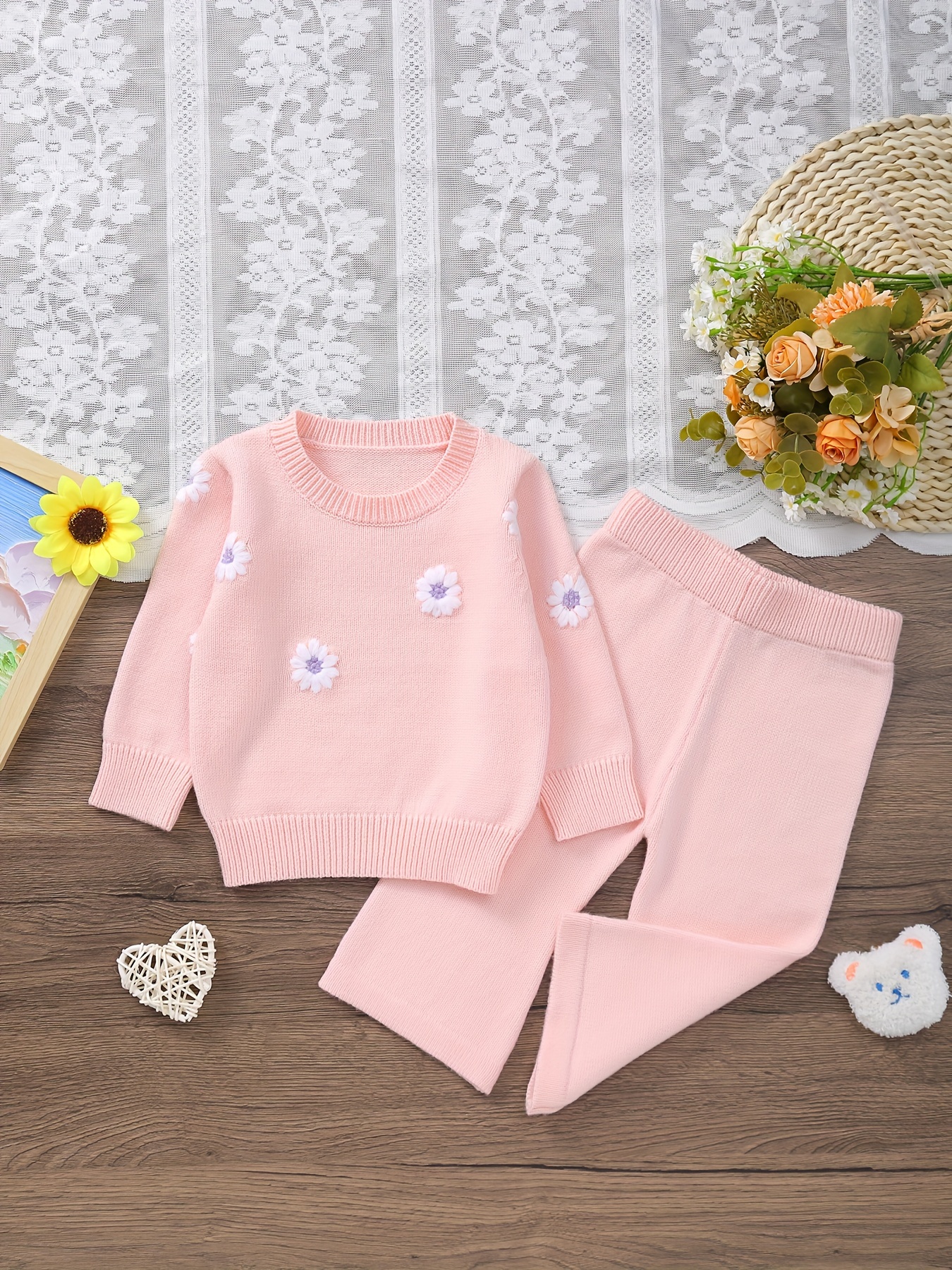 Baby Girl Outfits Long Sleeve T-Shirt Knit Ribbed Pants Set Fall Winter  Clothes