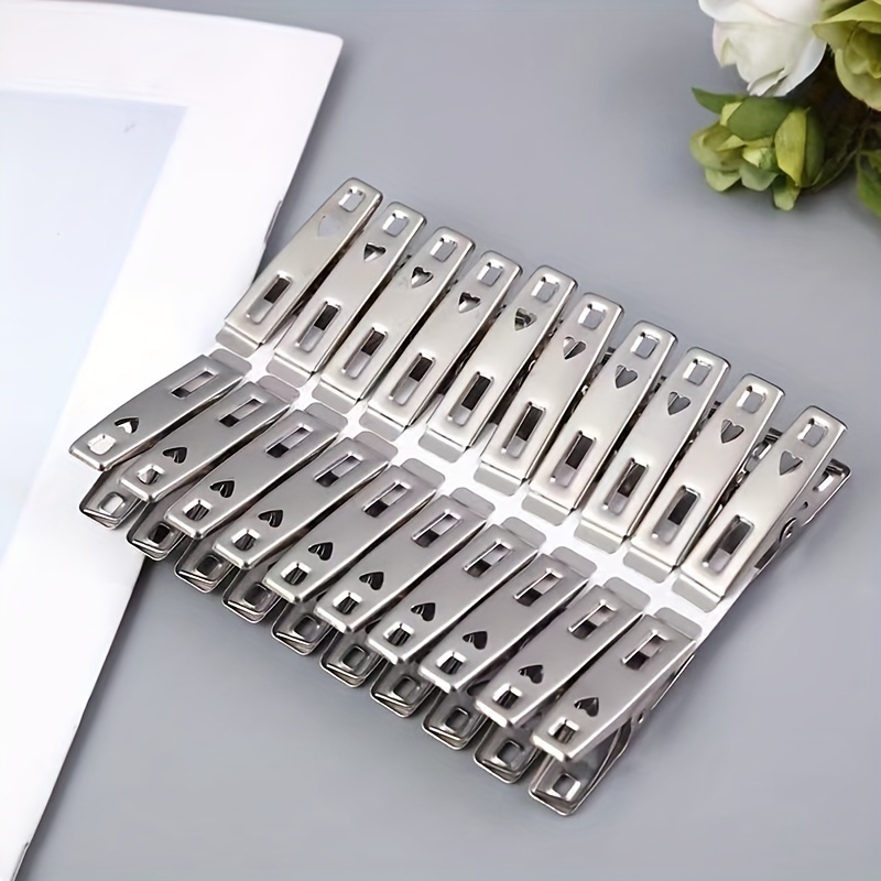 10 Pcs Stainless Steel Clothes Pins Sock Clips, Metal Clothespins